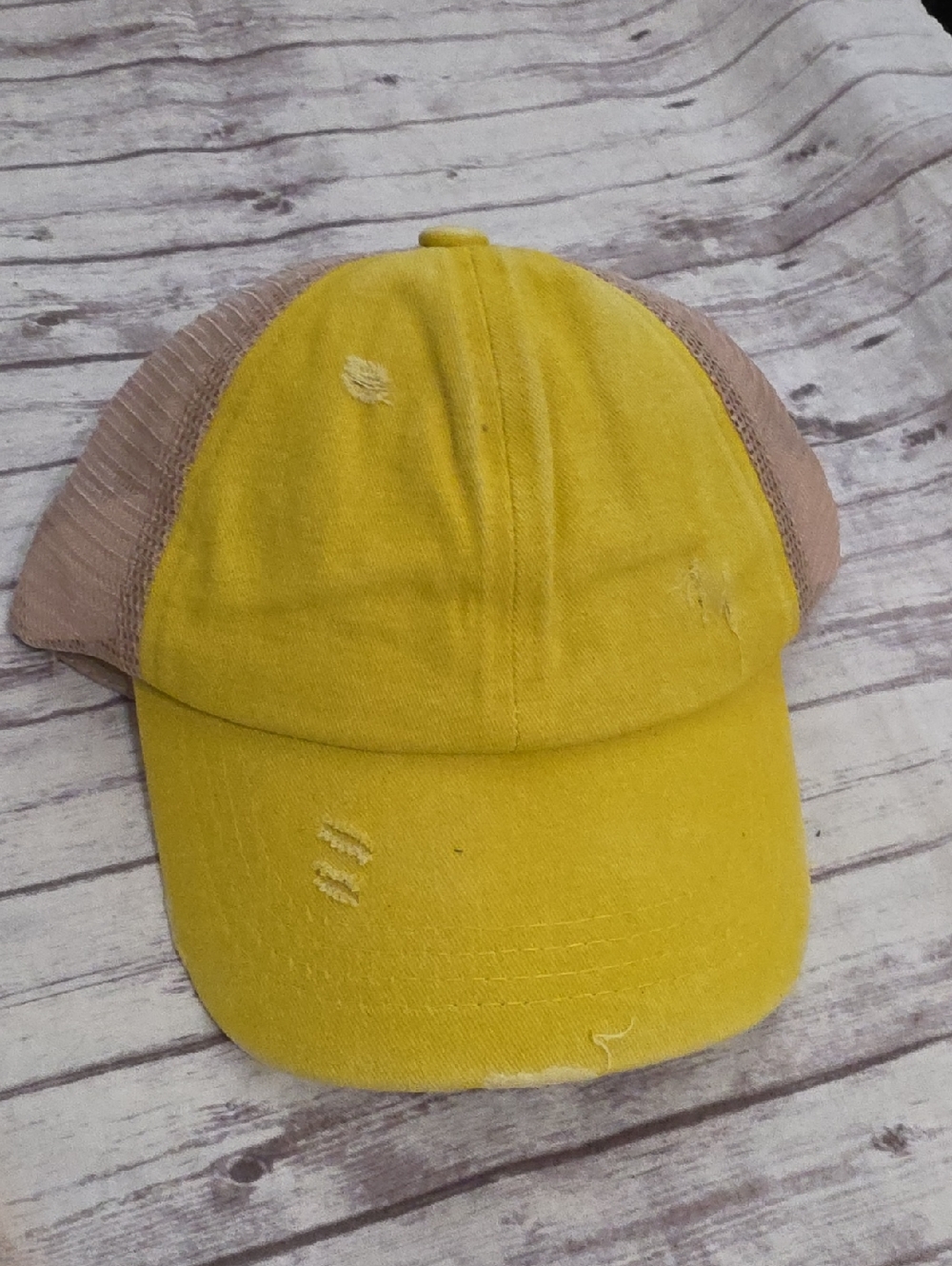 C.C Kids Yellow Front Tan Mesh Ponycap Trucker Hat